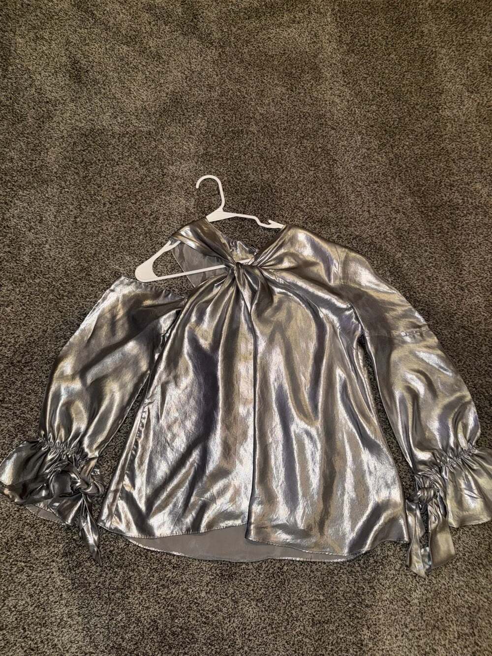 IRO Metallic Blouse Size 40 (sz8 -10)Silver Long Sleeve Ruffle